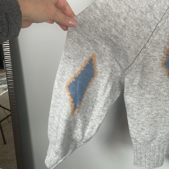 Nic + Zoe Cozy Up Geo Sweater in Gray balloon sleeve crew neck cropped medium - Picture 7 of 10